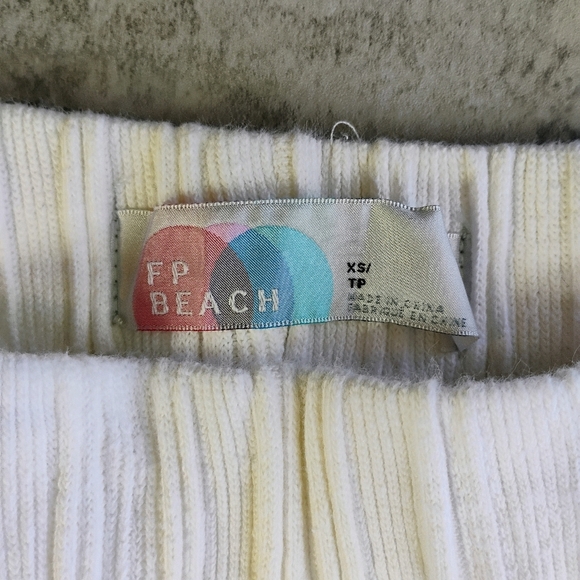 Free People Beach Cropped Ribbed Pants White Cream Comfy Pull On Size XS - Picture 7 of 12